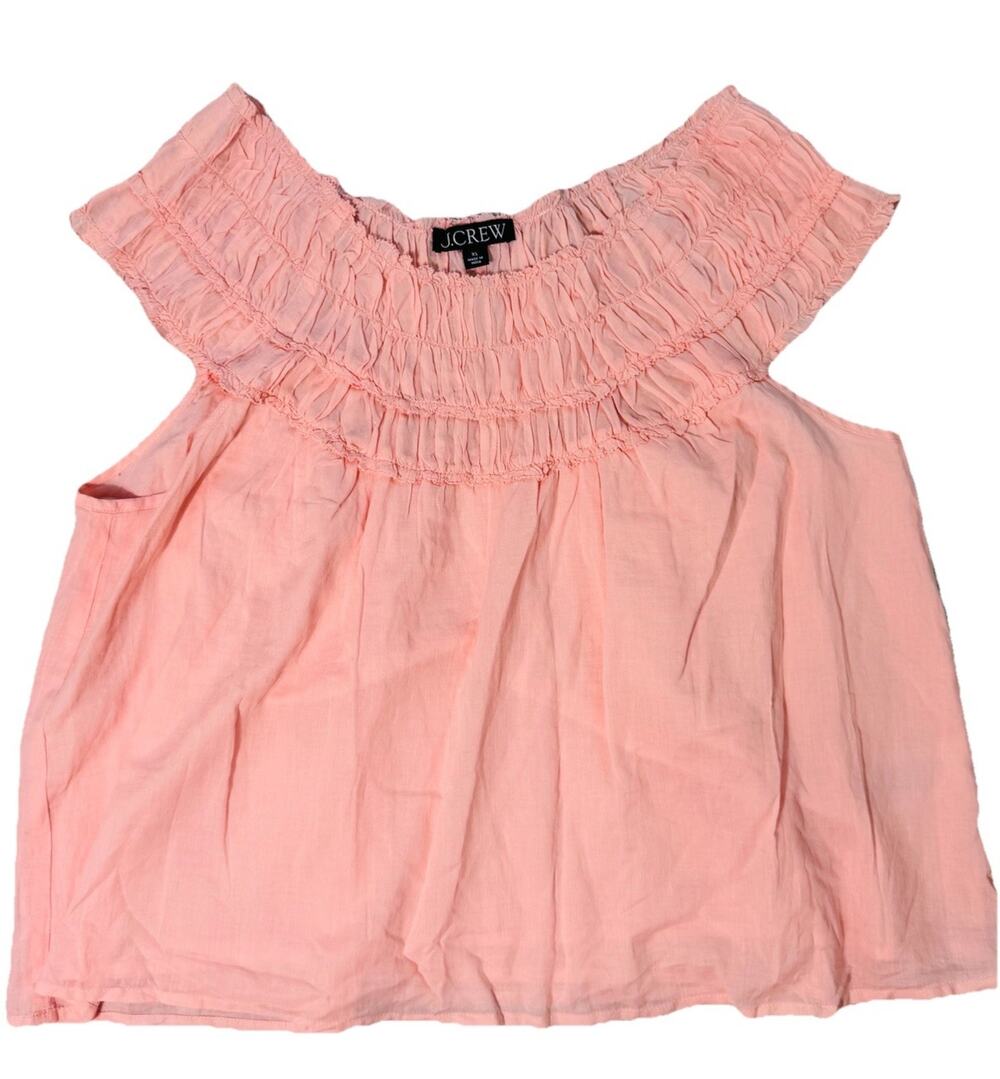 J.Crew Womens Smocked Pale Pink Peach Blouse XL Classic Preppy Vaca